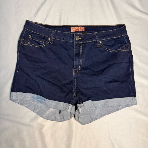 Wax Jean Denim Shorts Size 16–18 High Rise 3.5” Inseam Cuffed Blue Distressed - Picture 1 of 12